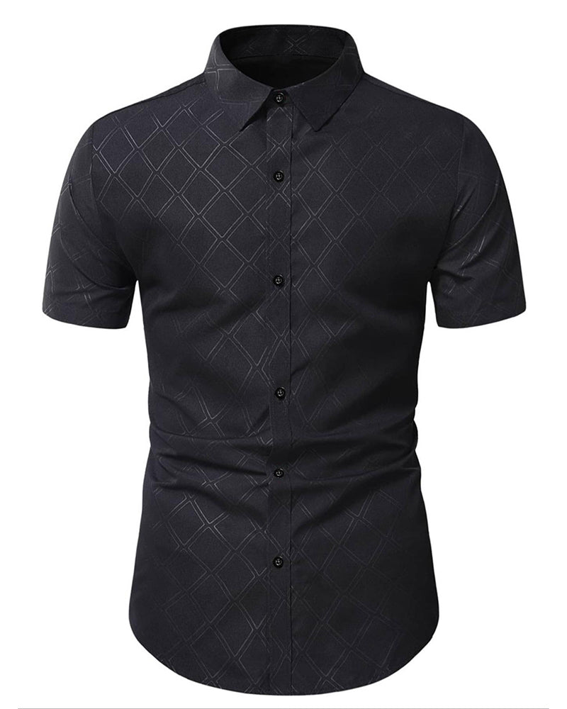 Skjorte Mørkt Diamantmønster Slim-Fit Kortermet