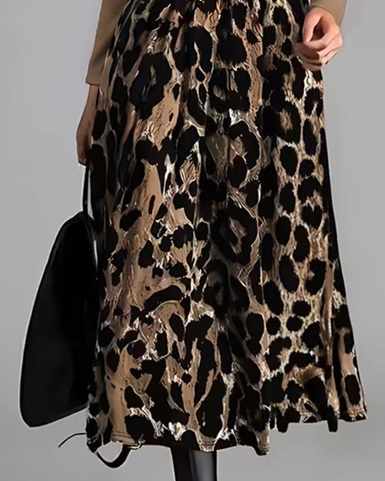 Kjole Rundhalset Leopard Full Skjørt