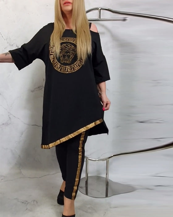 Uregelmessig todelt dress med trykk