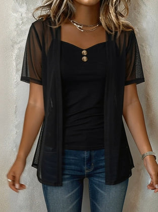 Set Mesh Kortermet Cardigan