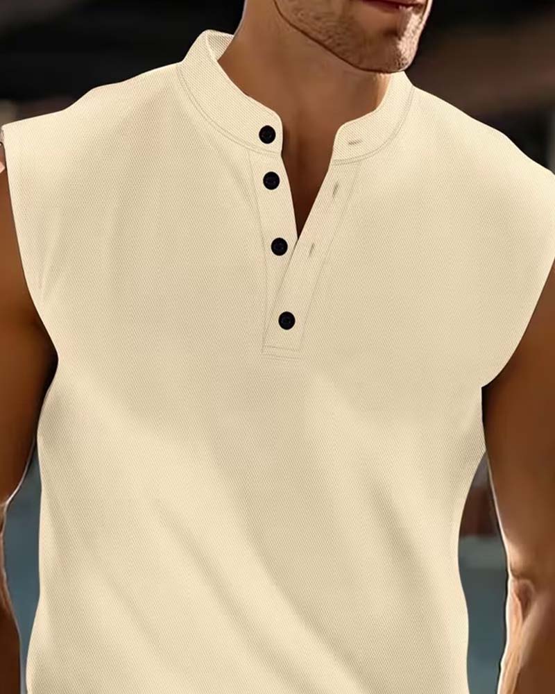 Tanktop Menn Henley Ensfarget Sport