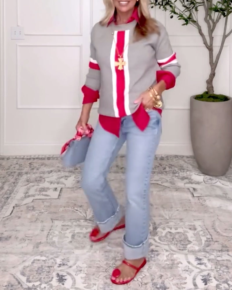 Rundhalset Langermet Kontrastfarget Genser