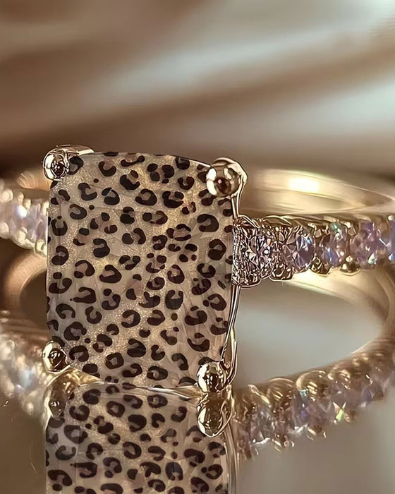 Ring Leopardtrykk Firkantet Statement