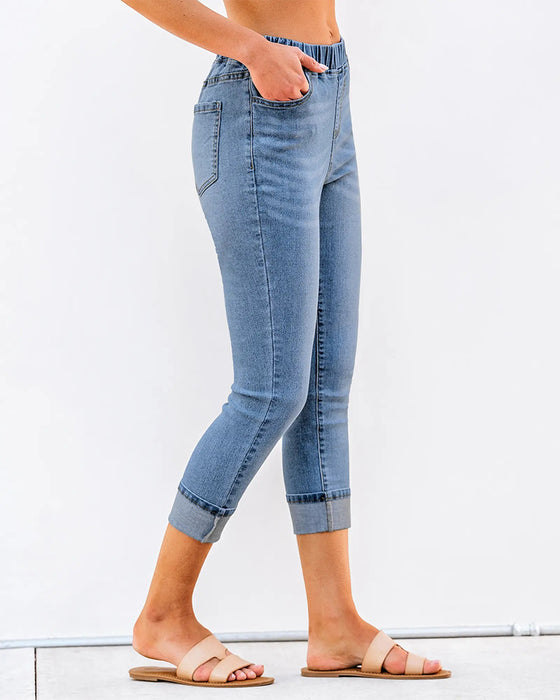 Jeans Elastisk Midje Capri