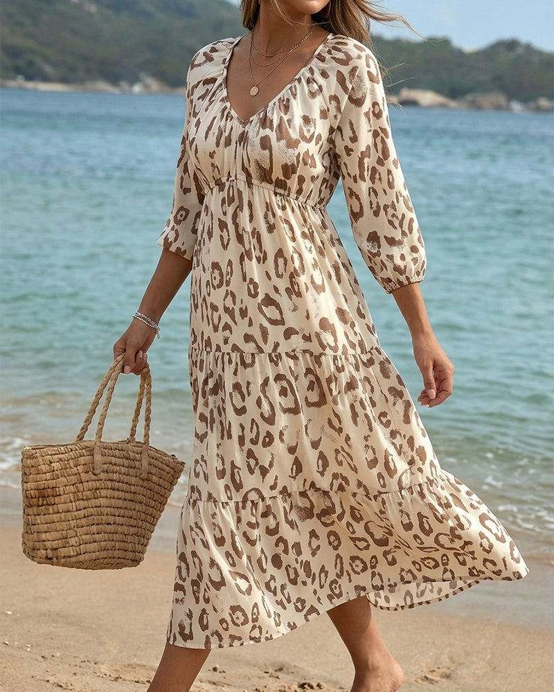 Kjole Leopard Trykk V-hals