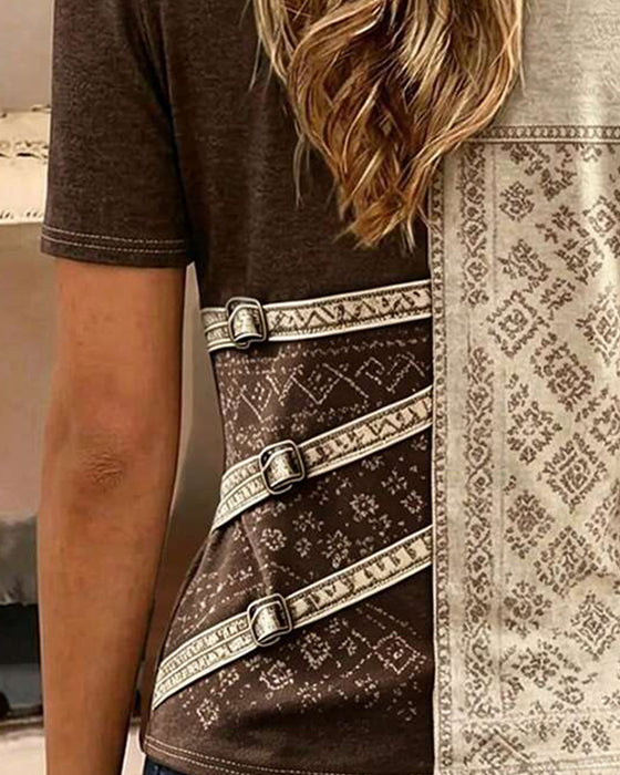 Bluse Fargeblokk Kort Erme