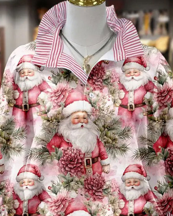Bluse Nedbrettet Krage Stripet Rysje Julestil