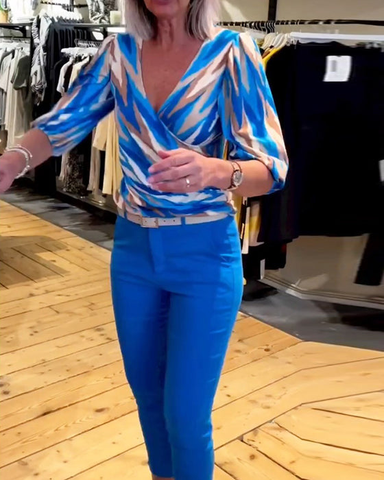 Printet avslappet topp med dyp V