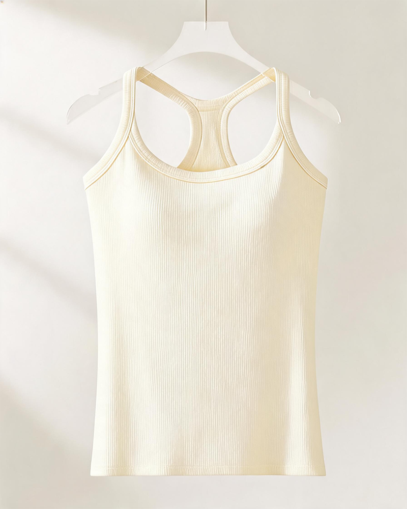 Tanktopp Innebygd Bh Ribbet Ensfarget