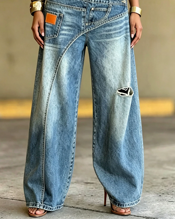 Bukser Uregelmessig Revne Denim Lange