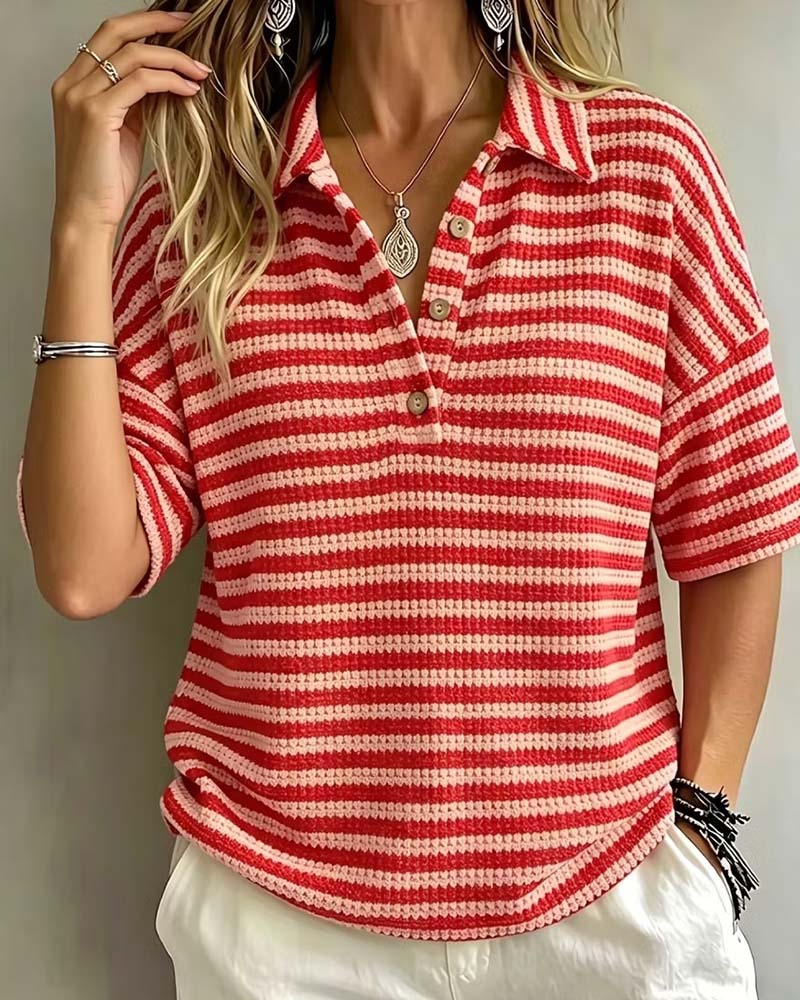 Bluse Polo Krave Stripet Knapp Foran