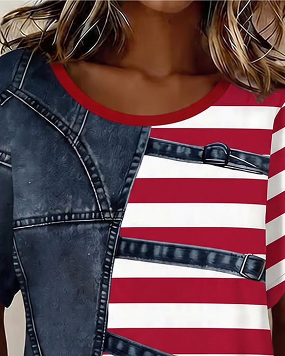 T-Skjorte Stripe Lappeteppe Trykk