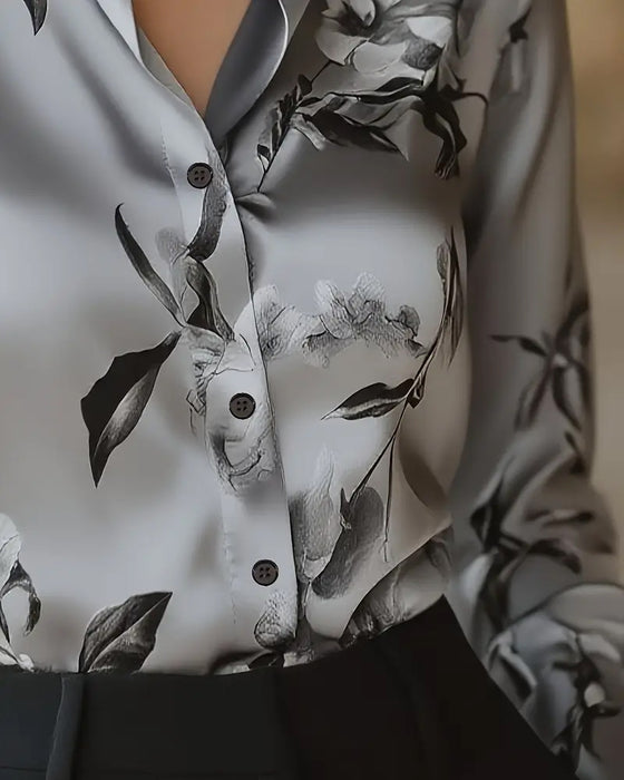 Skjorte Retro Stil Blomstermønster