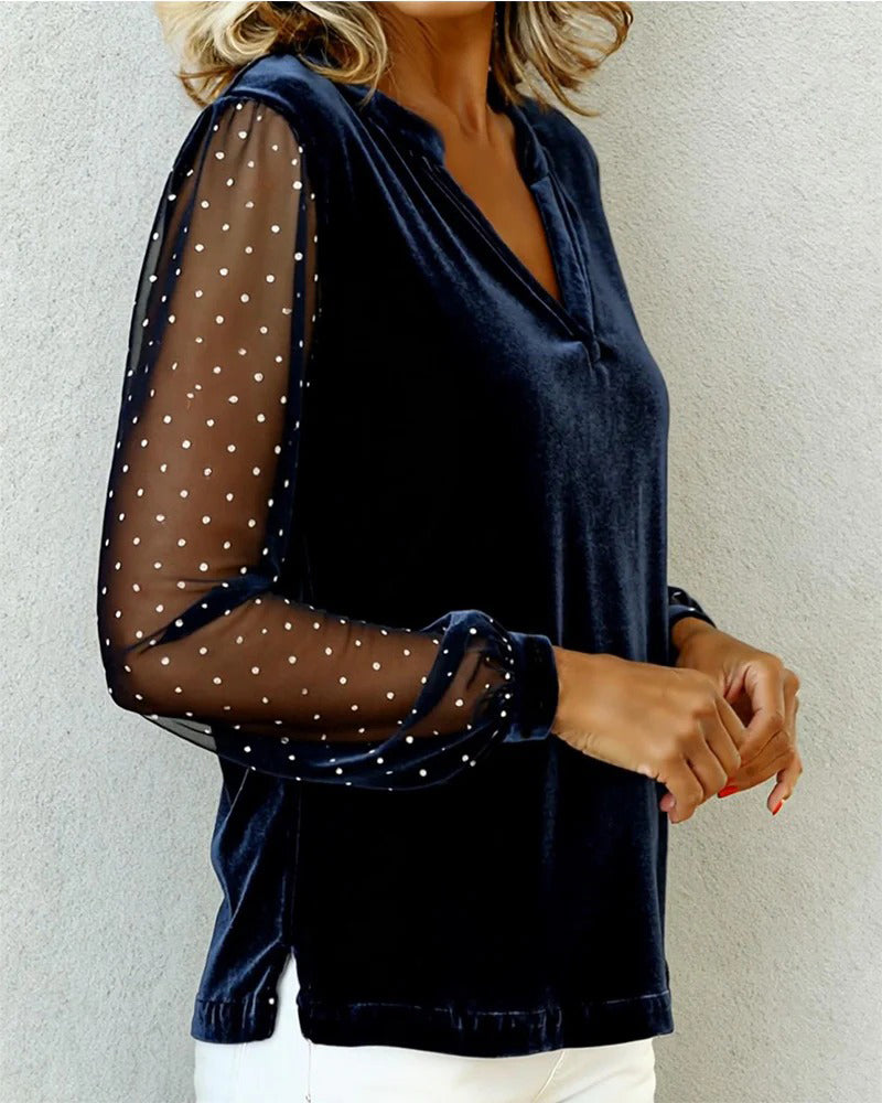 Langermet Topp I Fløyel Med V-Hals