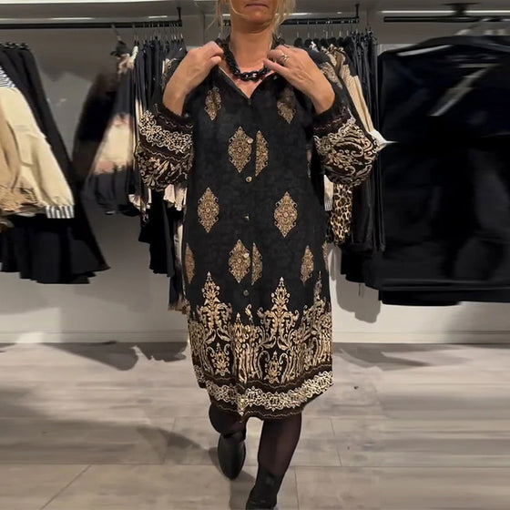 Kjole med knapp-down vintage print