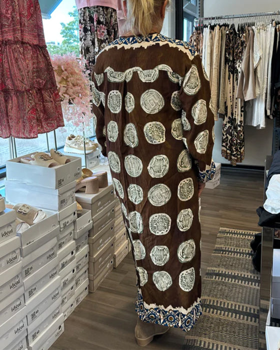 Kjole Langermet V-ringet Trykt