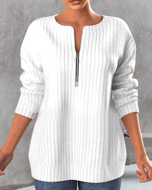 Topp med ensfarget med v-hals med glidelås