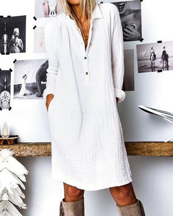 Langermet ensfarget kjole