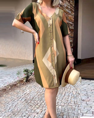 Skjortekjole med v-hals og korte ermer