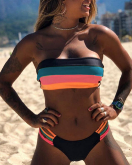 Sexy fargeblokktrykk-bikini