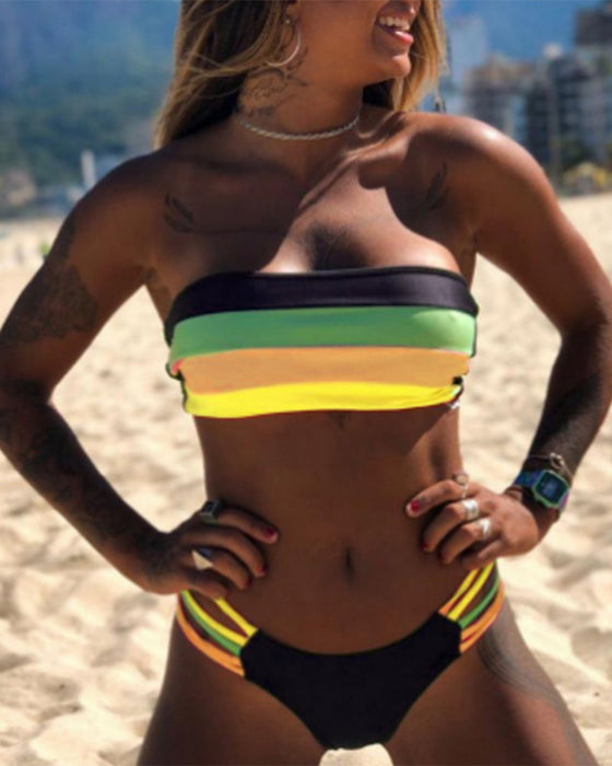 Sexy fargeblokktrykk-bikini