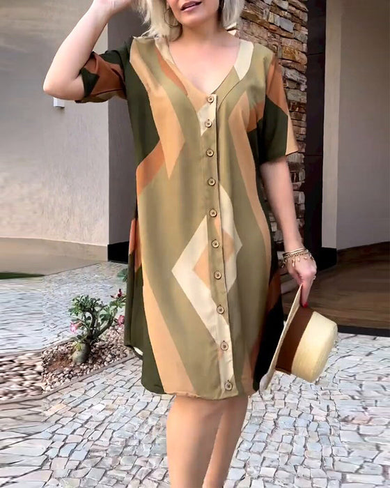 Skjortekjole med v-hals og korte ermer