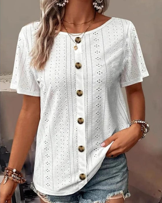 Ensfarget T-skjorte med rund hals