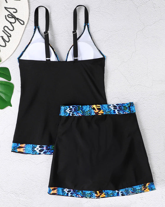 Tankinis-kjørt med åpen rygg og trykk