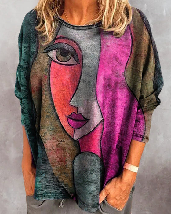 Langermet topp med ansiktstrykk