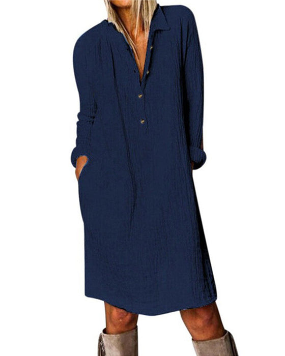 Langermet ensfarget kjole