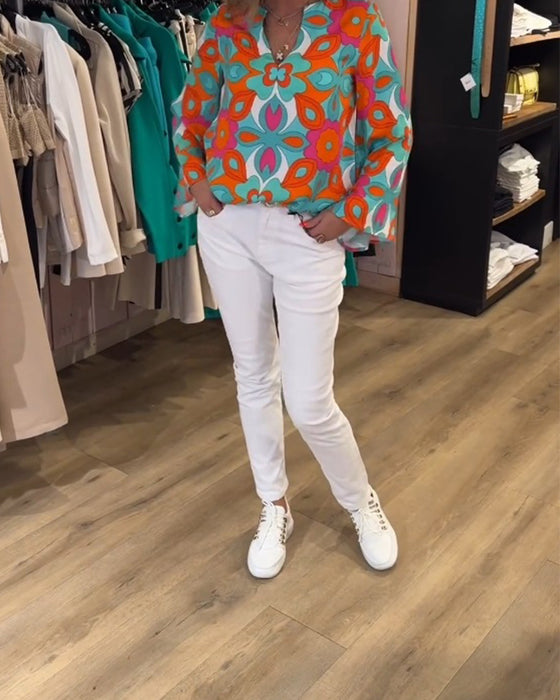 Bluse med løse, allsidige stiler og trykk