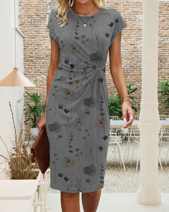Blomsterprint kjole med korte ermer