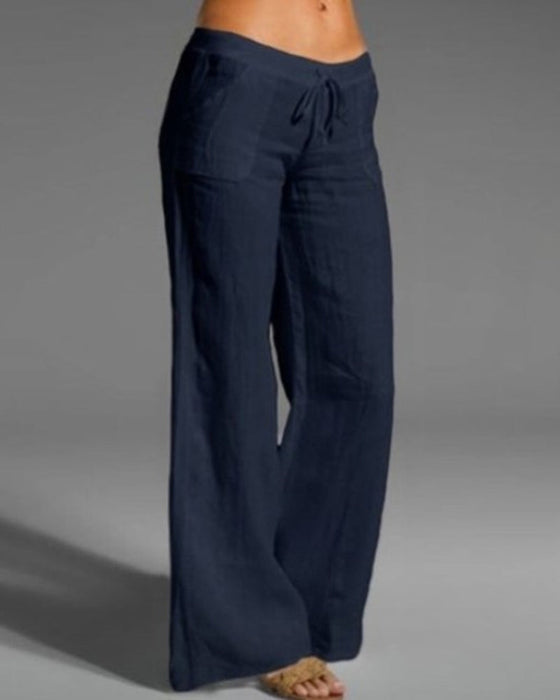 Ensfarget bukse med vide ben for damer