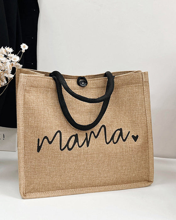 Bærbar lin skulderveske med stor kapasitet