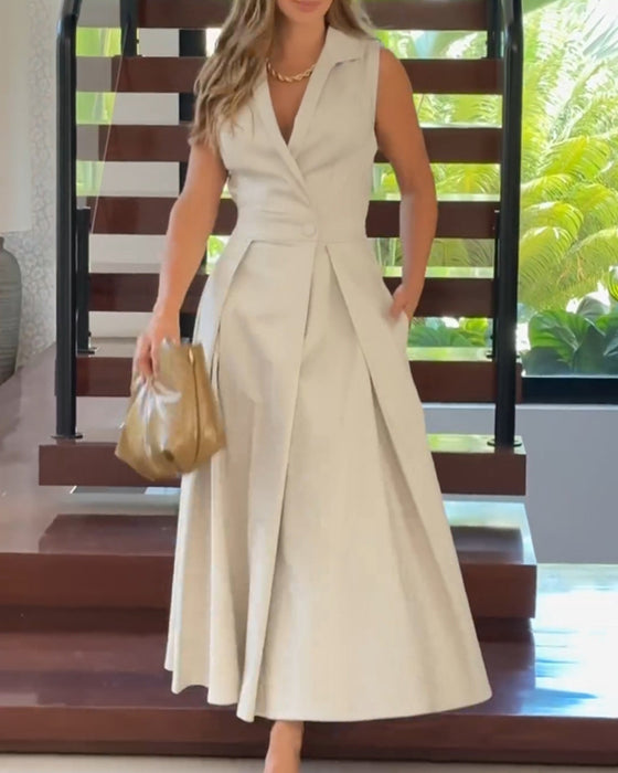 Elegant ensfarget kjole uten ermeslag