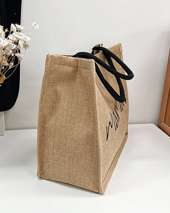 Bærbar lin skulderveske med stor kapasitet