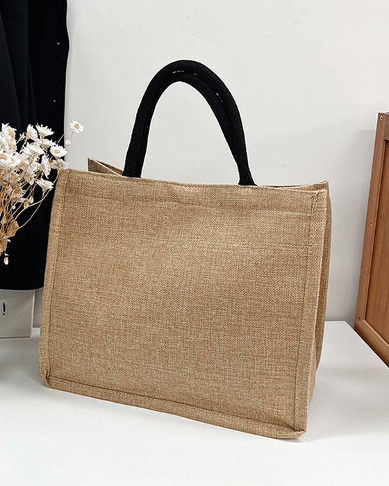 Bærbar lin skulderveske med stor kapasitet