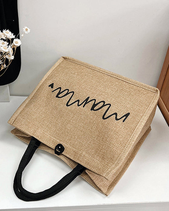 Bærbar lin skulderveske med stor kapasitet