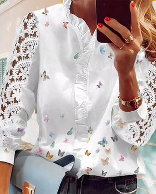 Bluse med lappeteppetrykk for kvinner