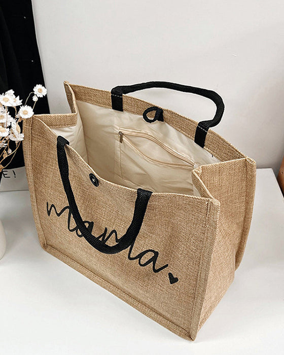 Bærbar lin skulderveske med stor kapasitet