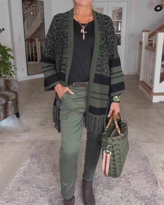 Langermet cardigan med leopardmønster