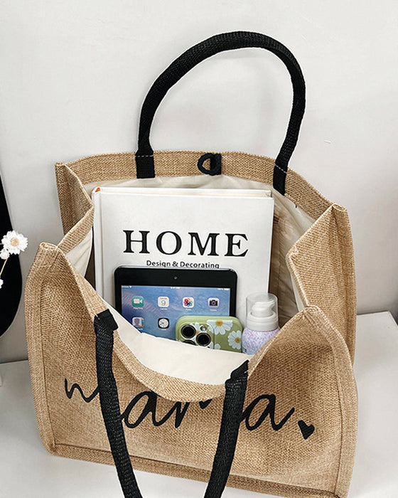 Bærbar lin skulderveske med stor kapasitet