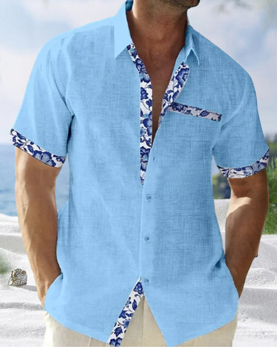 Kortermet skjorte i bomull og lin