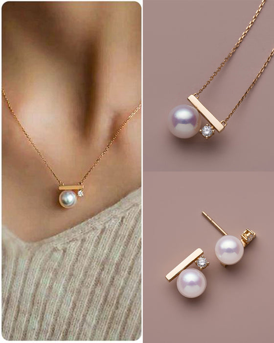 Enkle perle-øredobber og halskjede