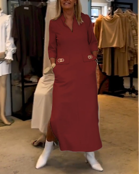 Ensfarget 3/4-ermet splittkjole