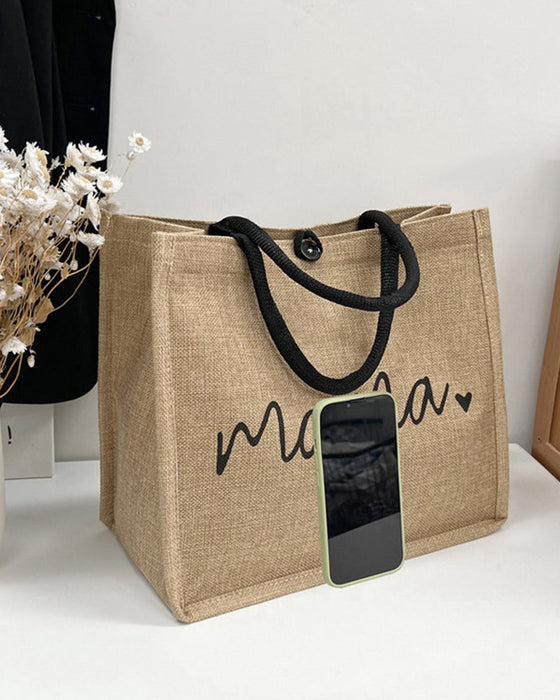 Bærbar lin skulderveske med stor kapasitet