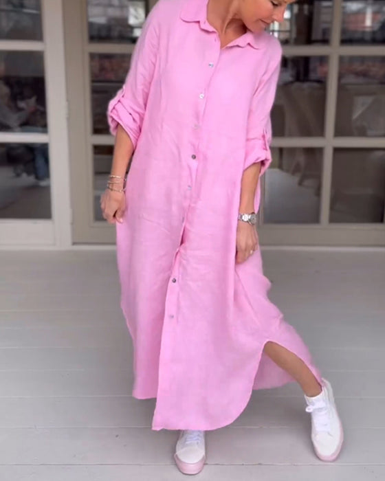 Ensfarget casual kjole med knapper