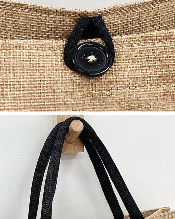 Bærbar lin skulderveske med stor kapasitet