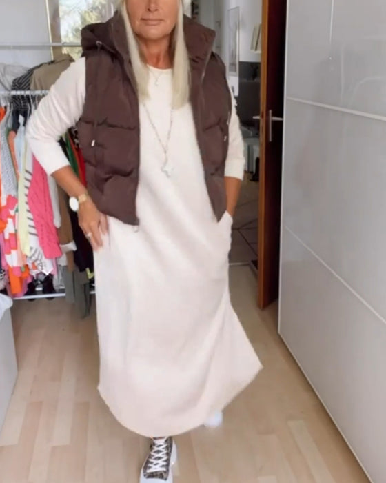 Ensfarget vest frakk med hette