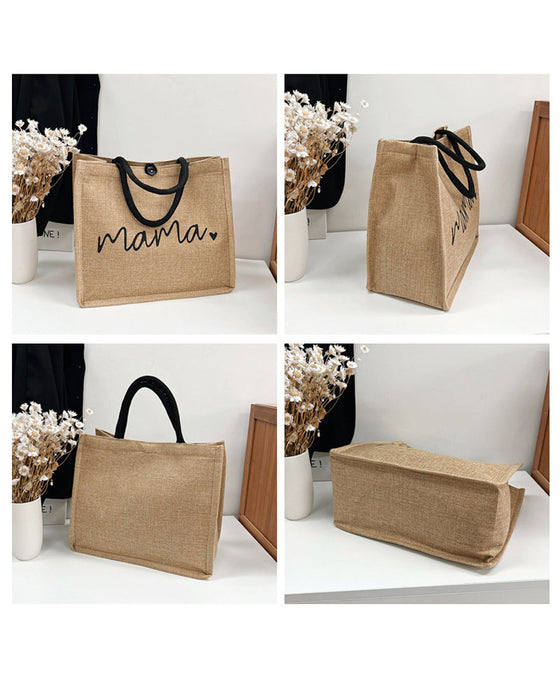 Bærbar lin skulderveske med stor kapasitet